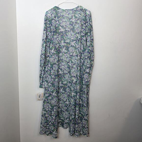 Lularoe Blue Green White Eclectic Linen Blend Boho Long Cardigan Size XL - Picture 9 of 10